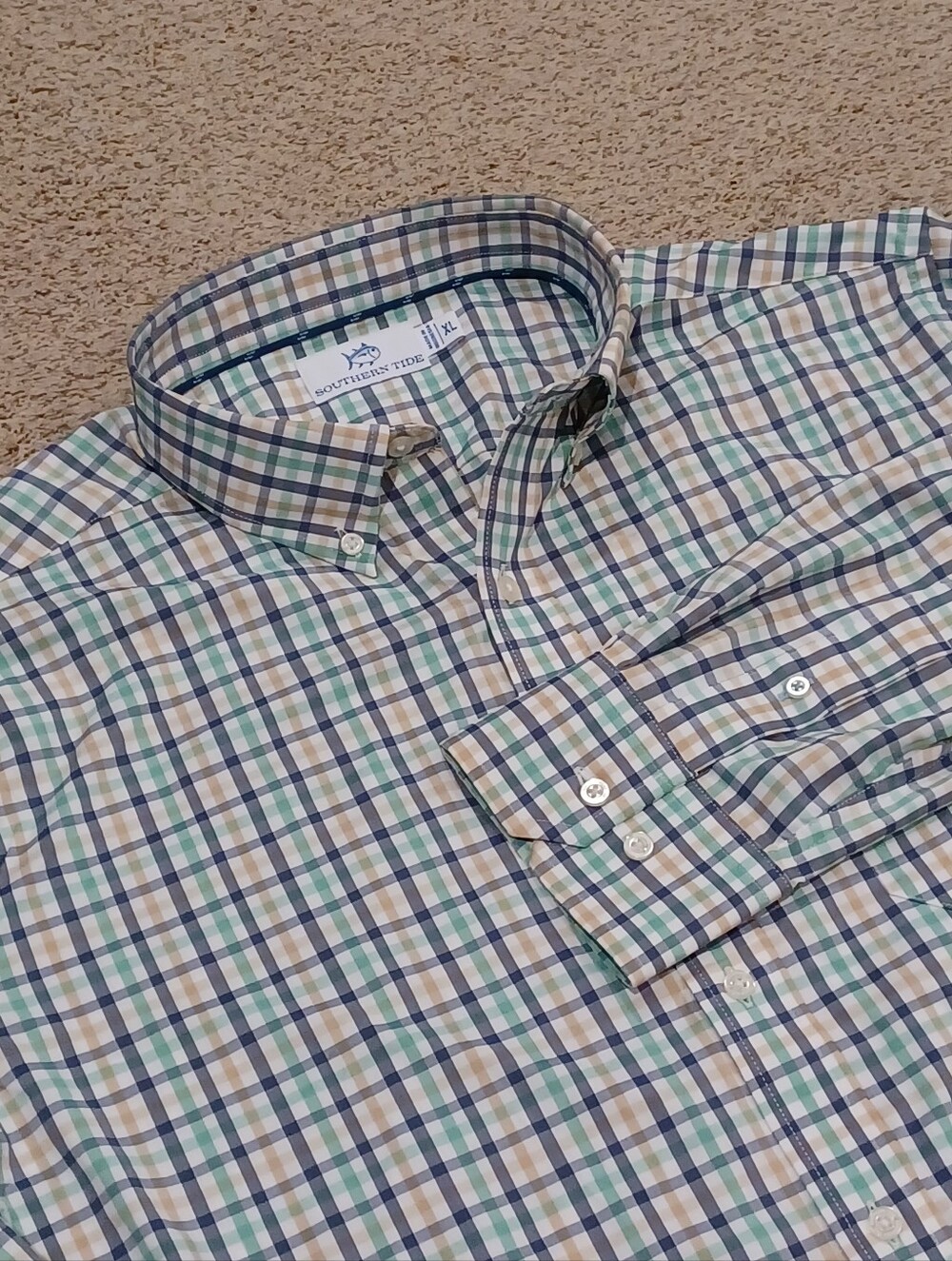 Southern Tide Men's Button-Down Plaid Shirt in Blue/Green/Tan Mens Xl